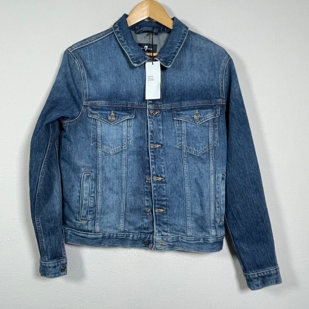 7 For All Mankind Denim Jacket Women S Blue Perfect Jacket Stretch Trucker Wash